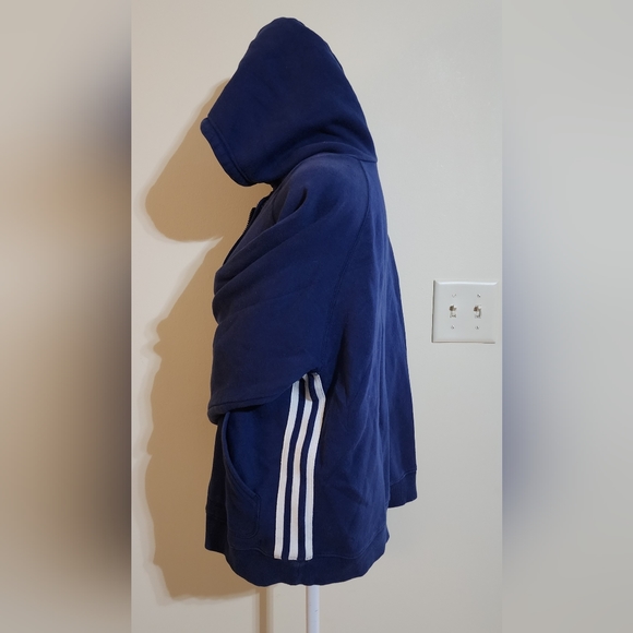 RARE Vintage Adidas Navy Blue Zip-up Hoodie With 3 White Stripes Women's Size L - Picture 2 of 10